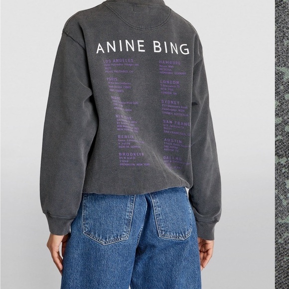 Anine Bing Ramona Stardust Sweatshirt Washed Black Size Small - Picture 2 of 10